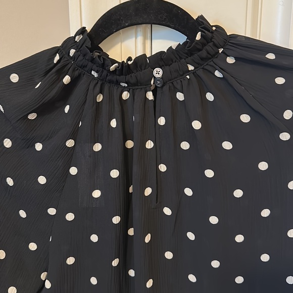 Gathered Neck Polka Dot Blouse - Picture 4 of 4